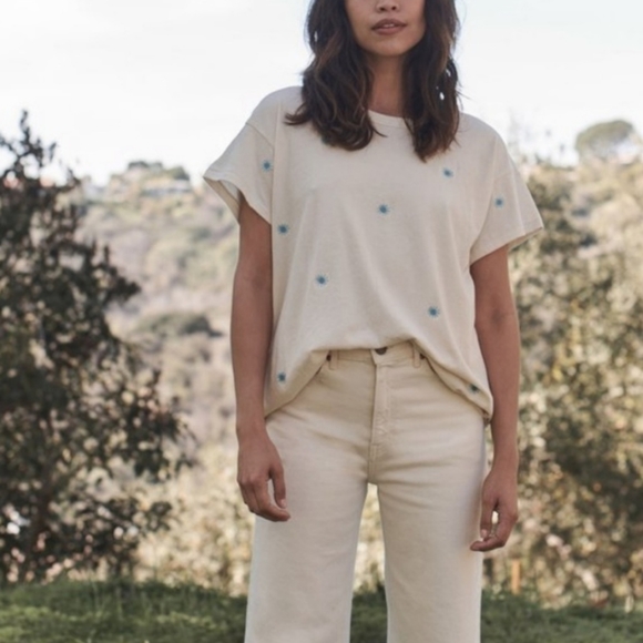 The Great's Boxy Crew in Cream with blue Wishweed Embroidery size 0 - Picture 12 of 12